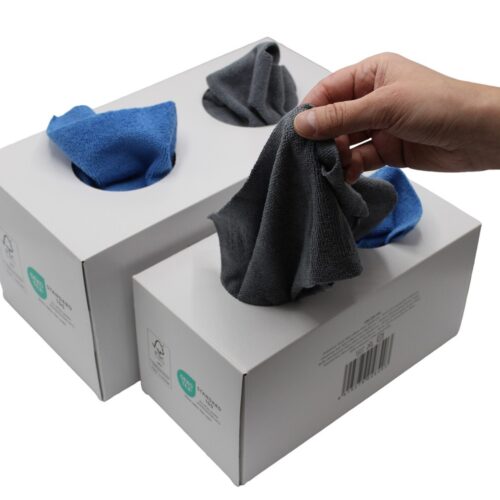 Box of microfiber cloths 50 pcs, grey/blue