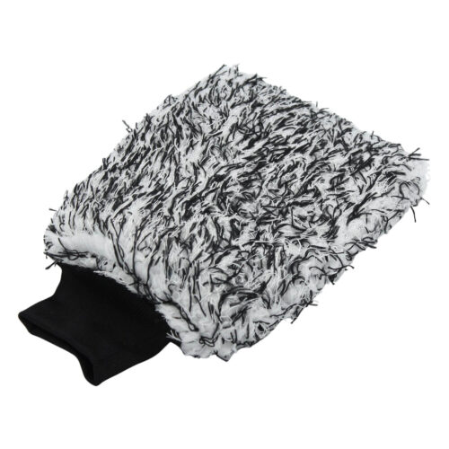 Car washing mitt speckled white and black microfibers